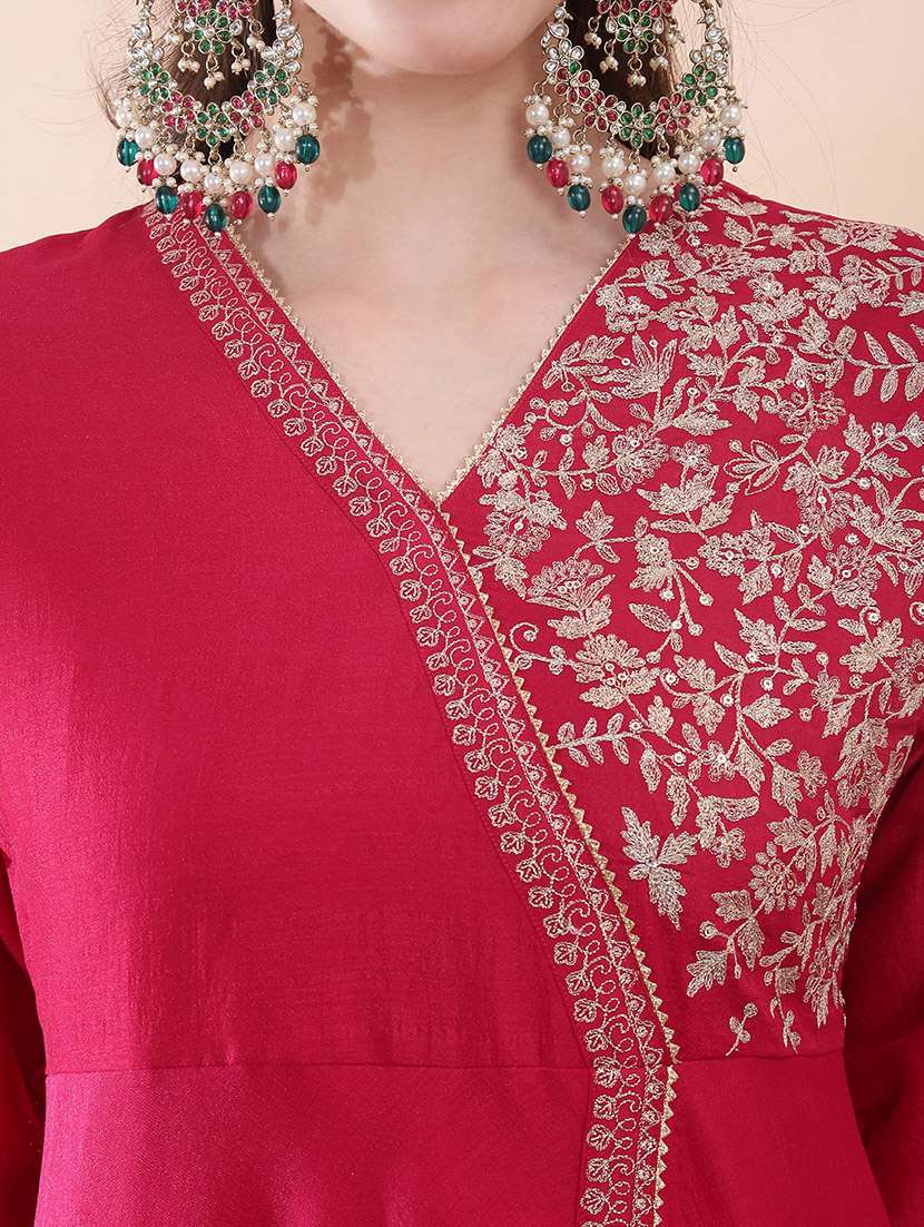 women solid with work three quarter sleeve ethnic dress - 22378322 -  Standard Image - 4