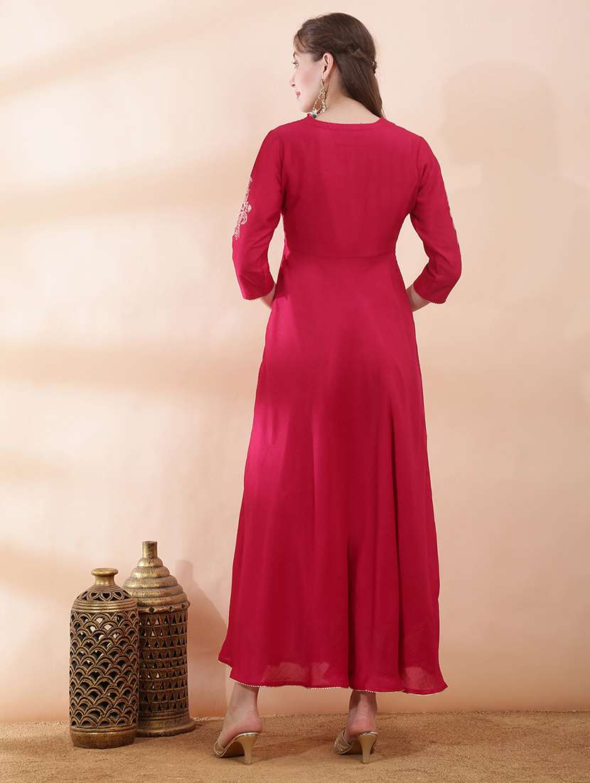 women solid with work three quarter sleeve ethnic dress - 22378322 -  Standard Image - 4