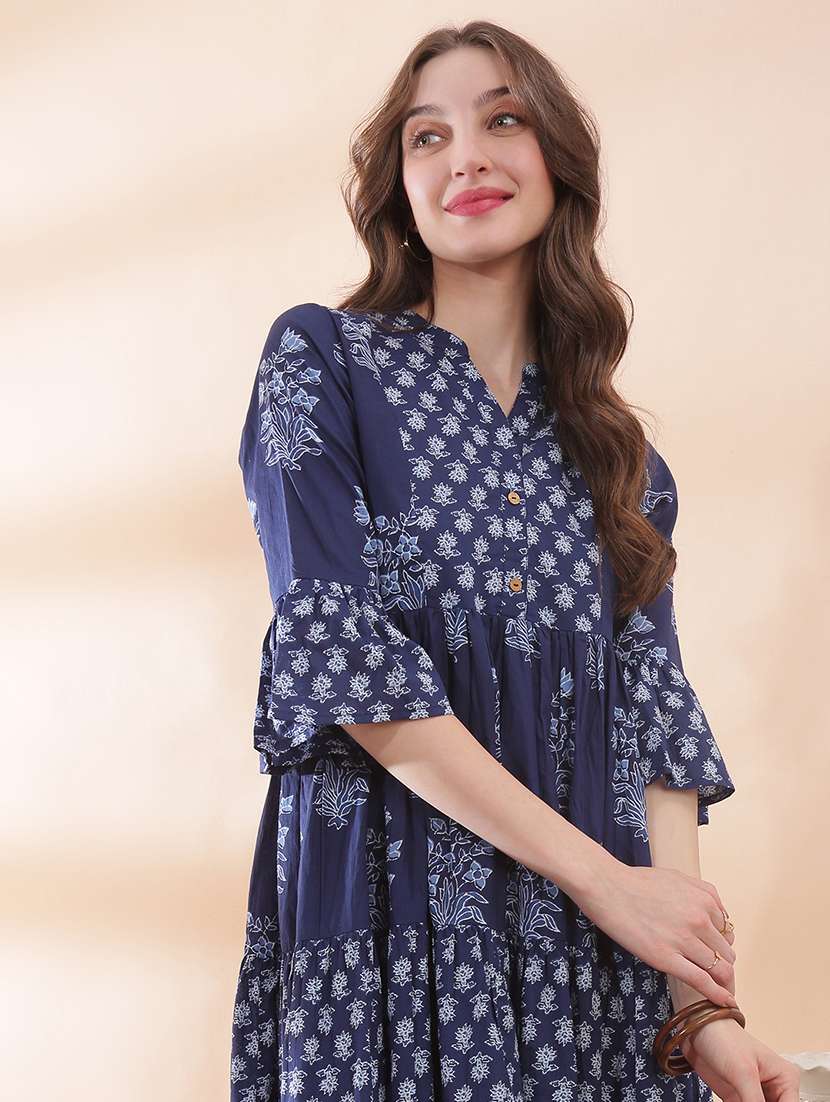 women printed bell sleeve tiered ethnic dress - 22378324 -  Standard Image - 1