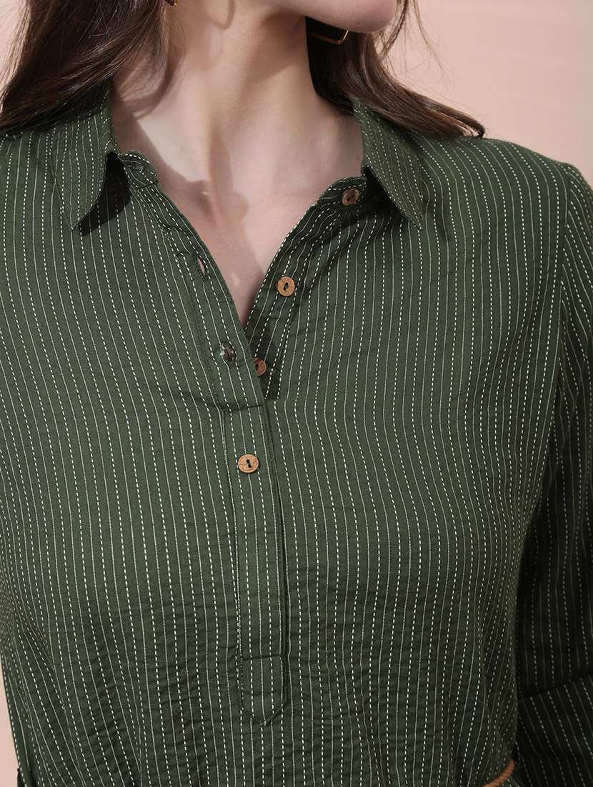 women striped roll up sleeve a-line ethnic dress - 22378328 -  Standard Image - 4