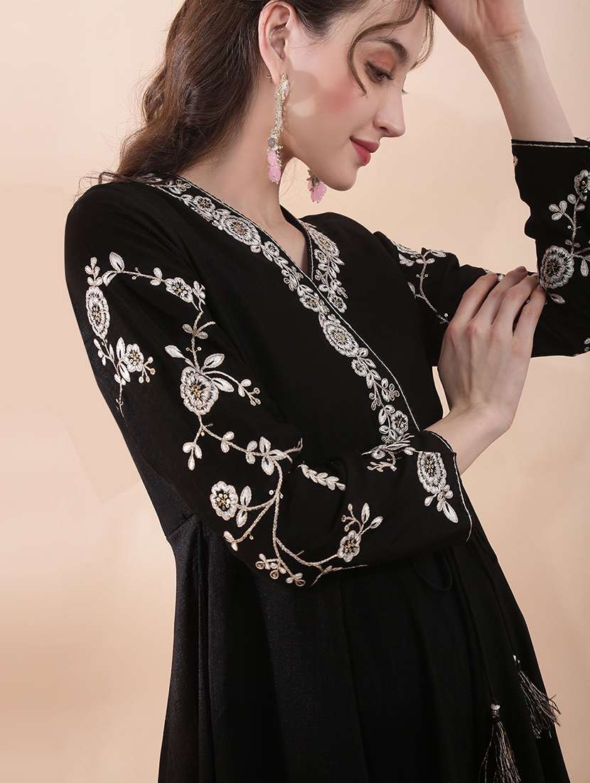 women solid with work long sleeve ethnic dress - 22378331 -  Standard Image - 1