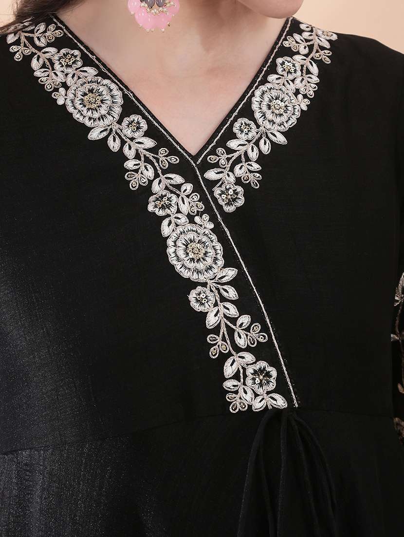 women solid with work long sleeve ethnic dress - 22378331 -  Standard Image - 4