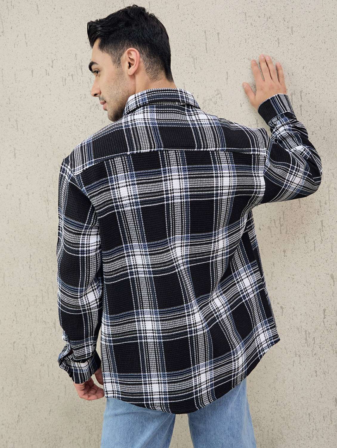 men checkered long sleeve oversized casual shirt - 22378374 -  Standard Image - 4