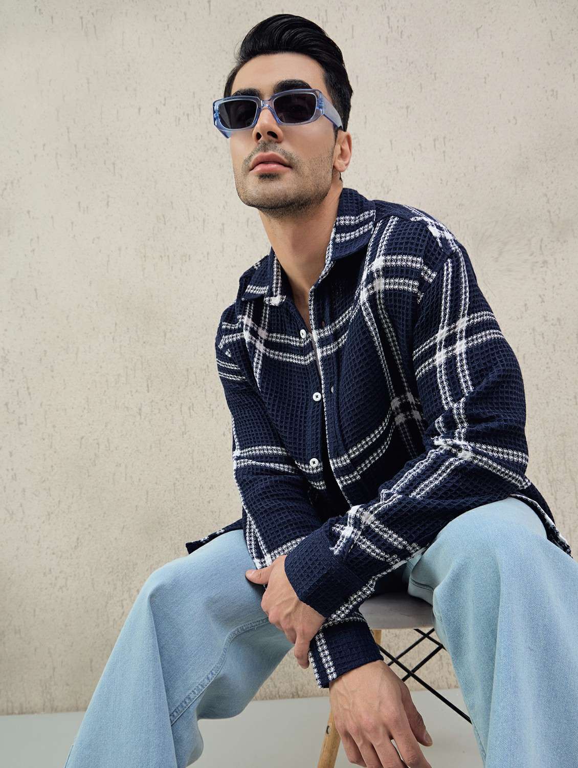 men checkered long sleeve oversized casual shirt