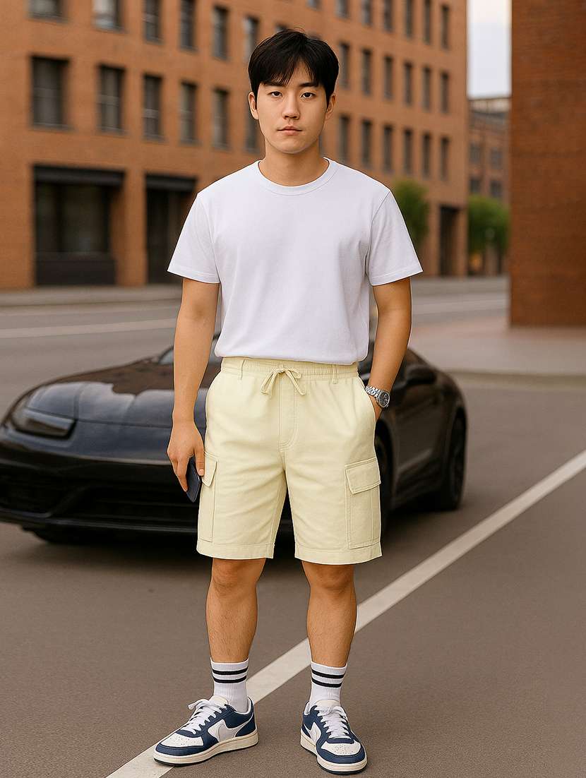 men solid mid rise regular fit cargo shorts - 22378531 -  Standard Image - 4