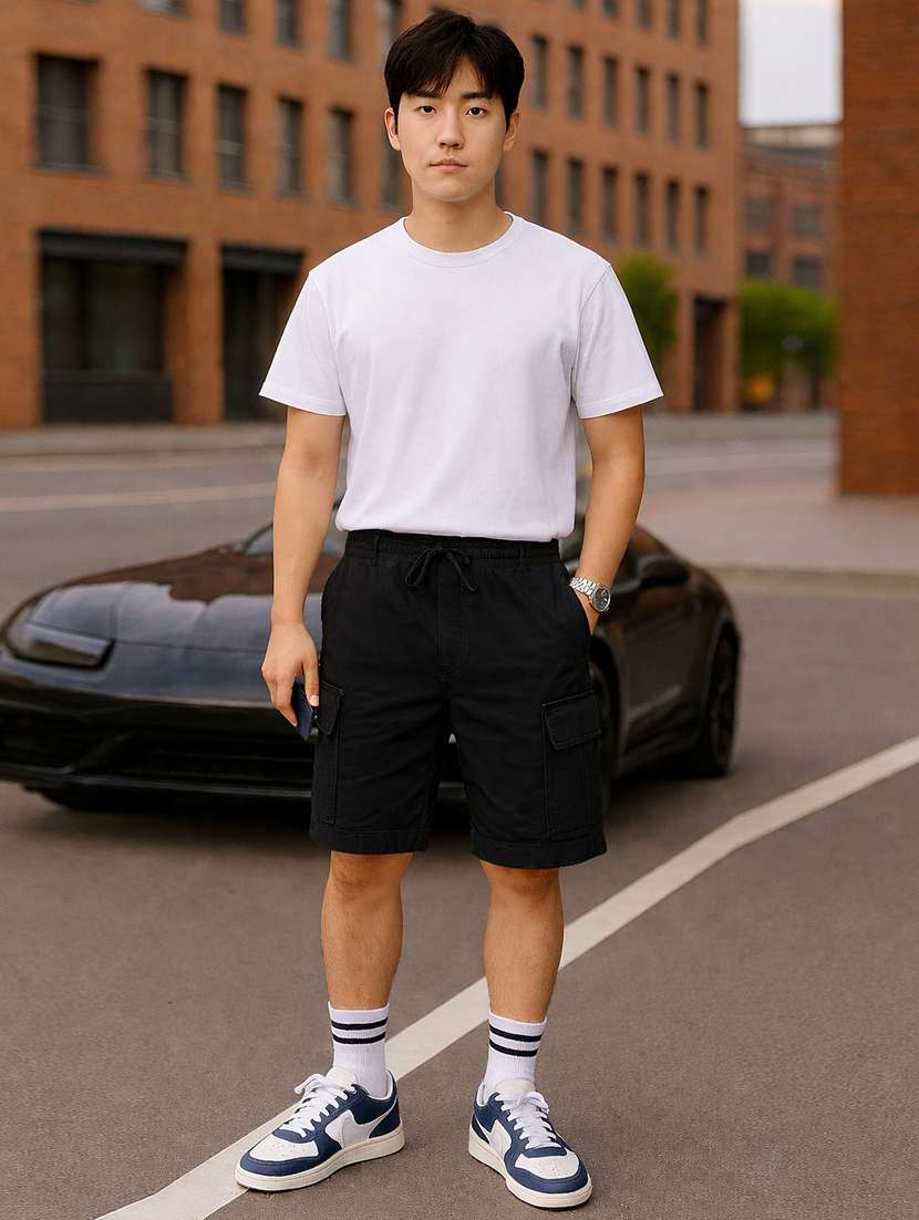 men solid mid rise regular fit cargo shorts - 22378532 -  Standard Image - 4