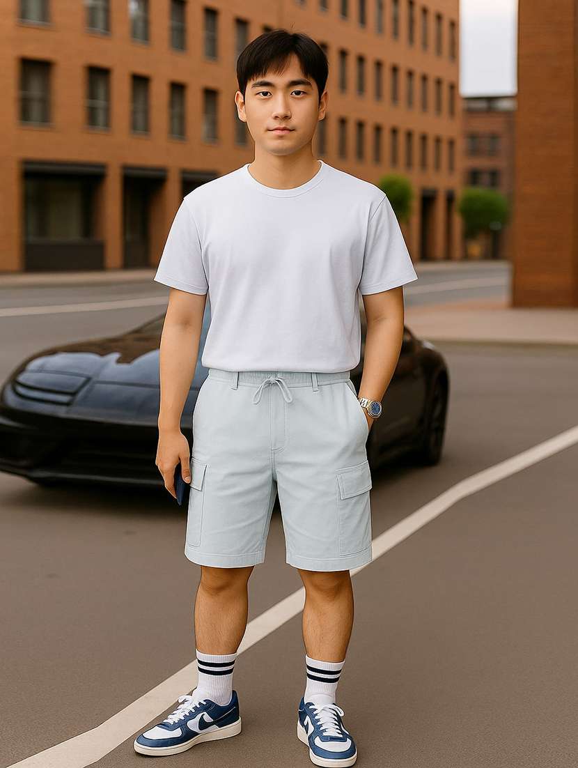 men solid mid rise regular fit cargo shorts - 22378534 -  Standard Image - 4