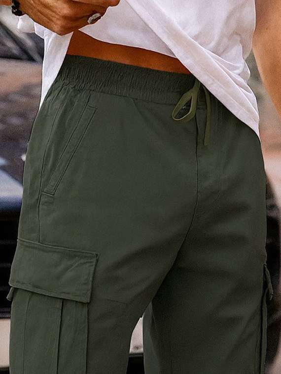 men solid mid rise regular fit cargo shorts - 22378535 -  Standard Image - 1