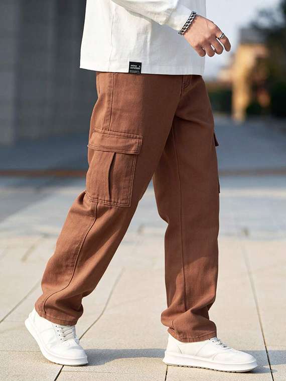 men solid mid rise relaxed fit cargo - 22378552 -  Standard Image - 1