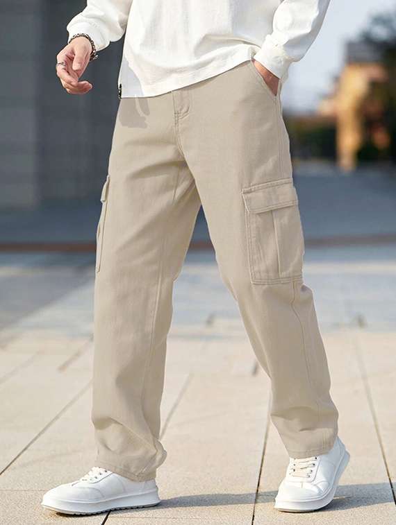 men solid mid rise relaxed fit cargo - 22378554 -  Standard Image - 1