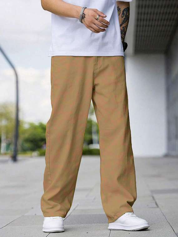 men plain mid rise full length baggy jeans