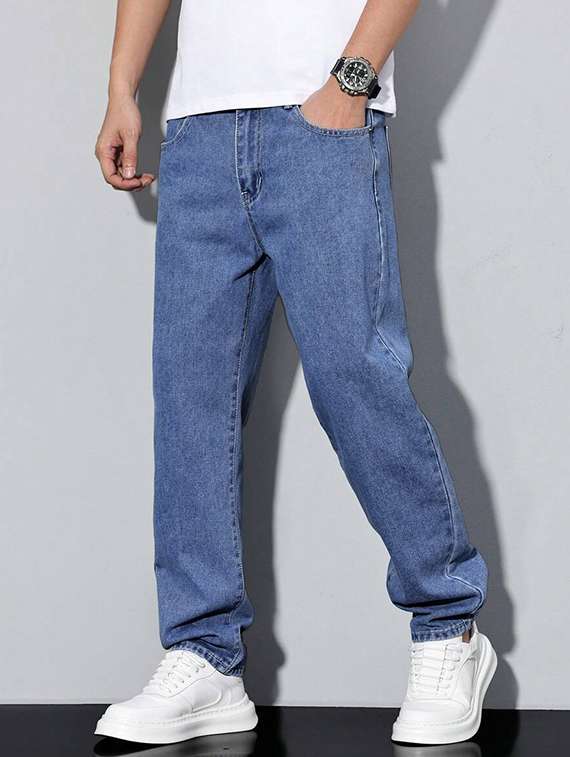 men plain mid rise full length relaxed fit jeans - 22378563 -  Standard Image - 1