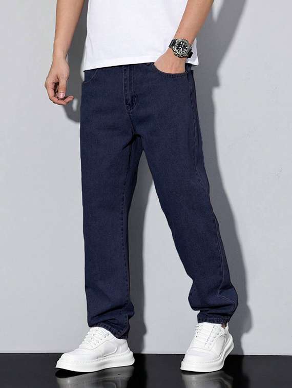 men plain mid rise full length relaxed fit jeans