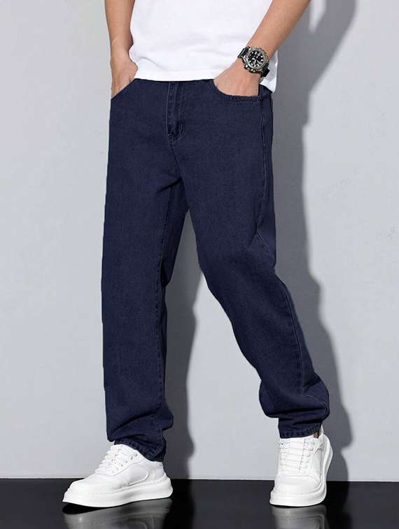 men plain mid rise full length relaxed fit jeans - 22378564 -  Standard Image - 1