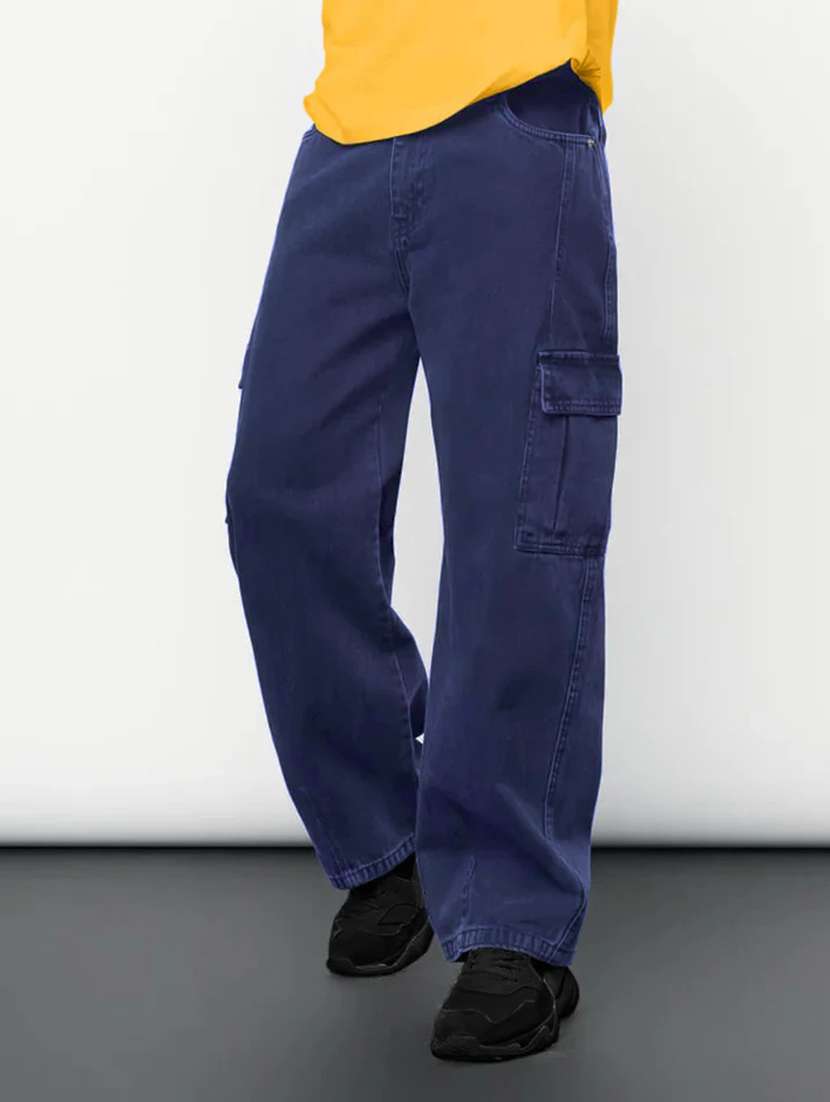 men solid mid rise baggy cargo - 22378580 -  Standard Image - 1