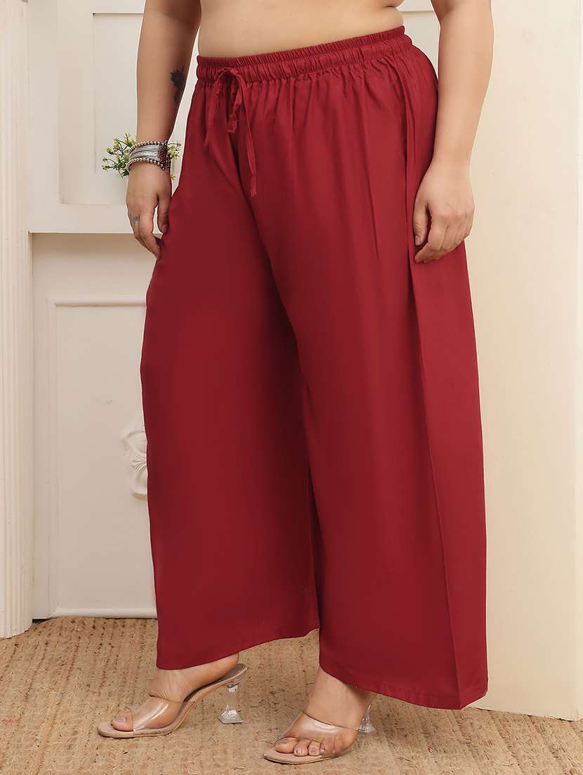 Maroon Rayon Palazzos - 22378719 -  Standard Image - 4