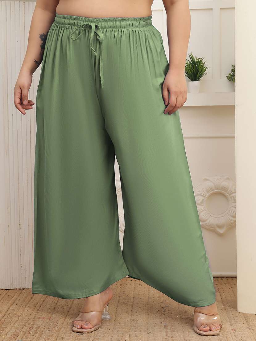 women plus size solid mid rise palazzo