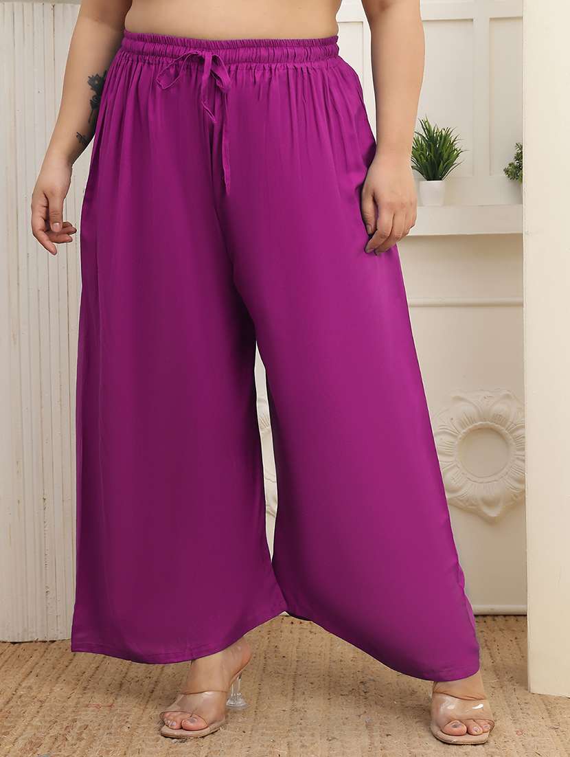 women plus size solid mid rise palazzo