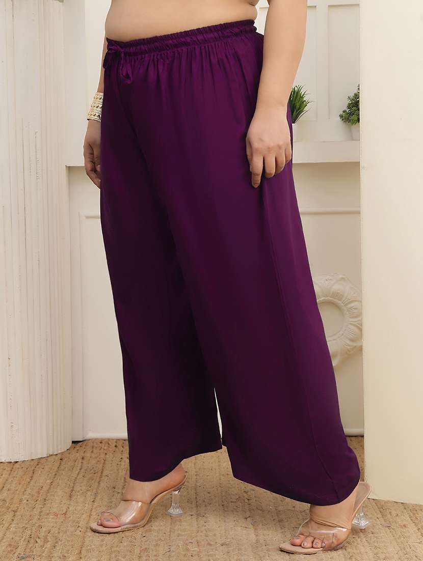 women plus size solid mid rise palazzo - 22378736 -  Standard Image - 4