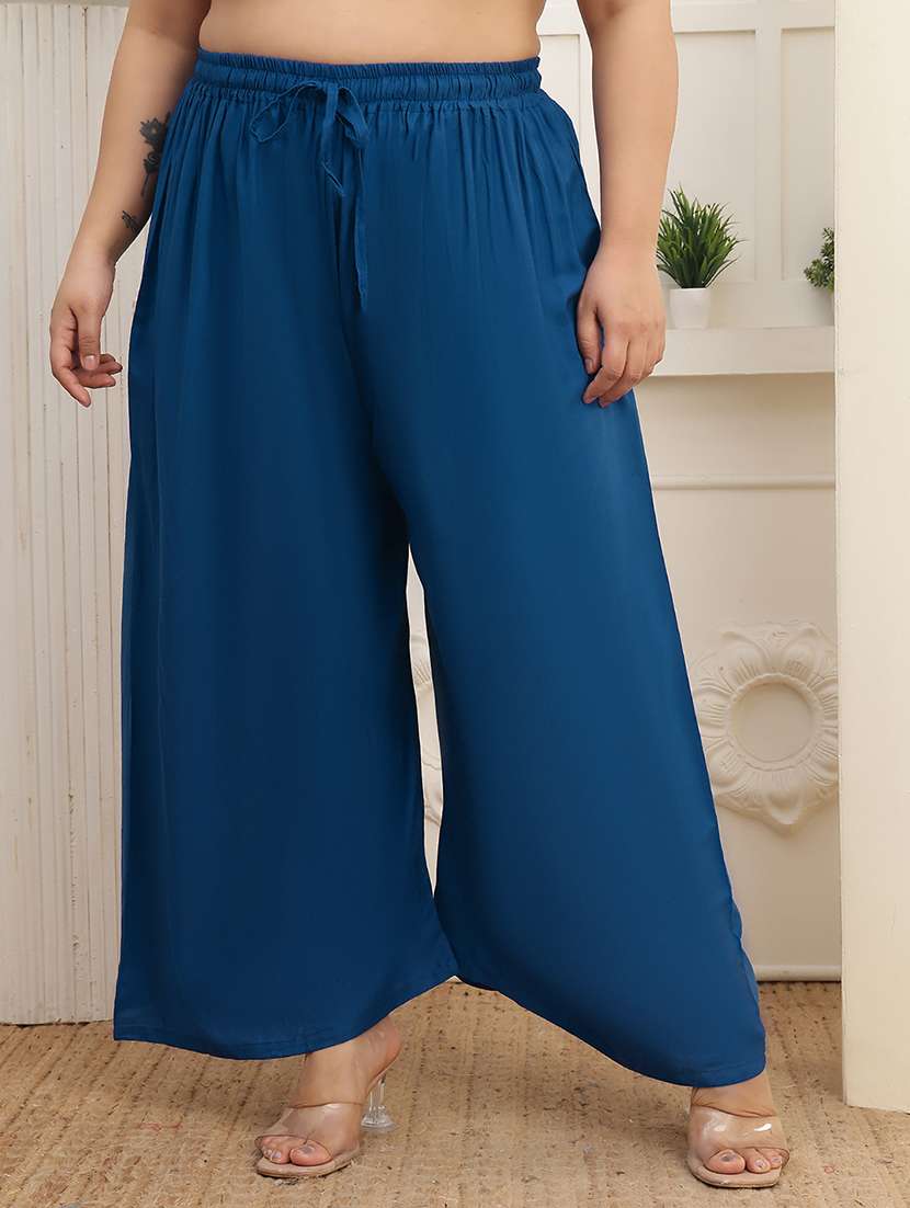 women plus size solid mid rise palazzo