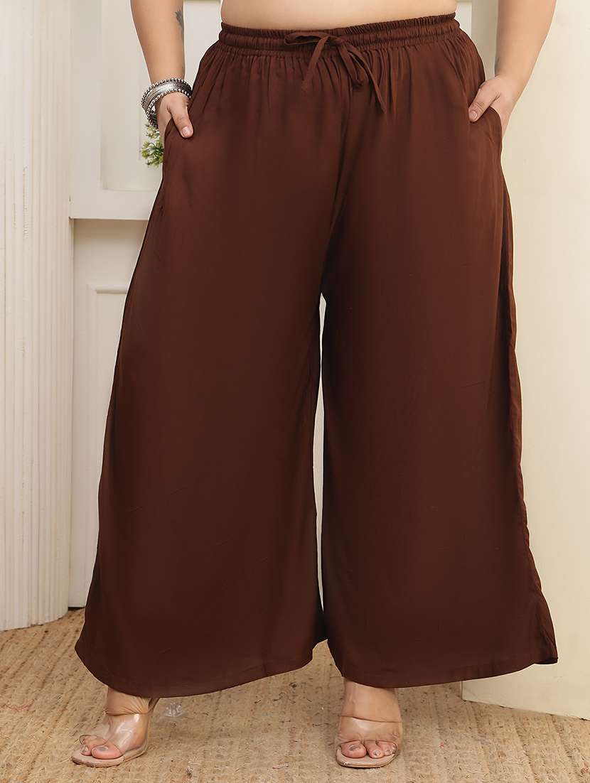 women plus size solid mid rise palazzo