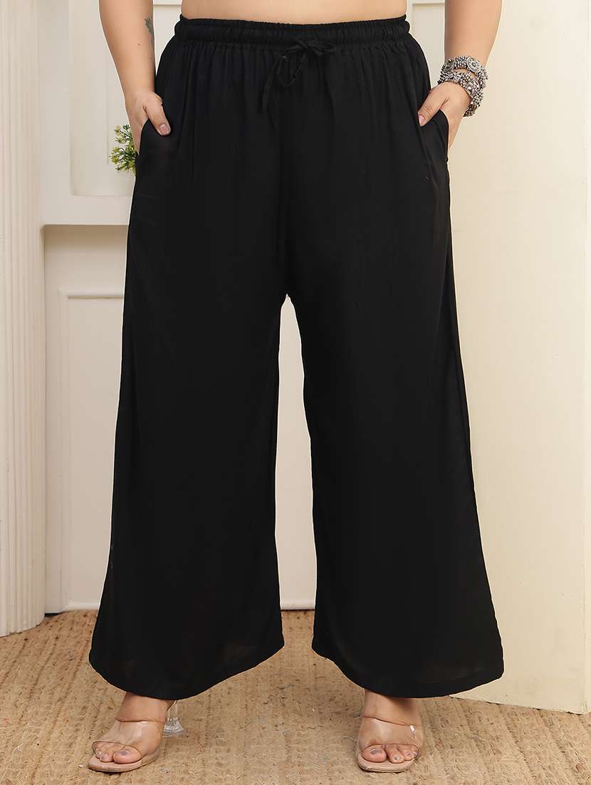 women plus size solid mid rise palazzo