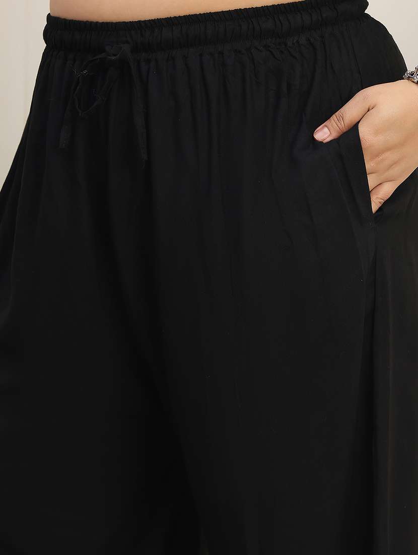 women plus size solid mid rise palazzo - 22378747 -  Standard Image - 1