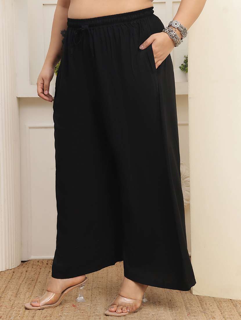 women plus size solid mid rise palazzo - 22378747 -  Standard Image - 4
