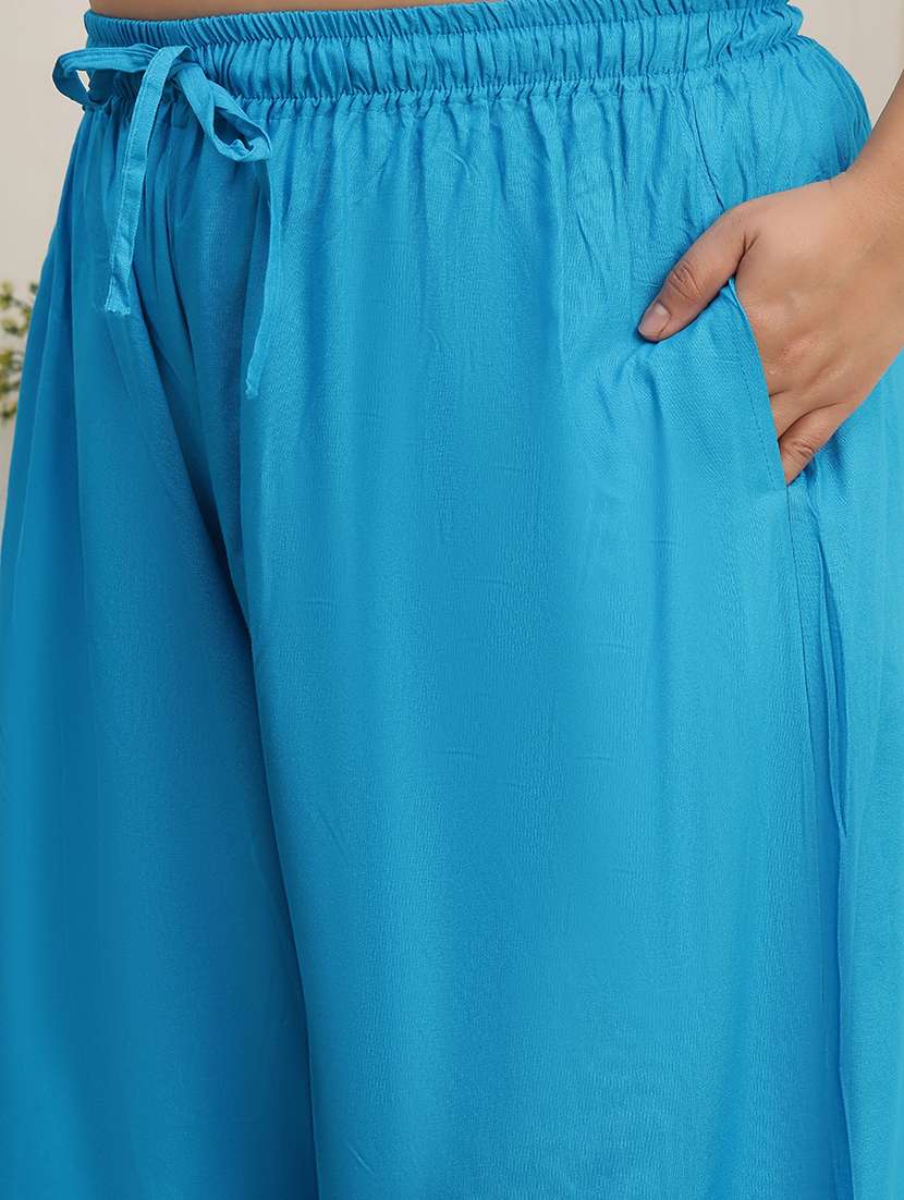 women plus size solid mid rise palazzo - 22378750 -  Standard Image - 1