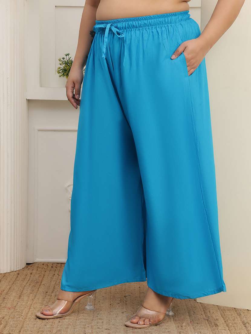 women plus size solid mid rise palazzo - 22378750 -  Standard Image - 4