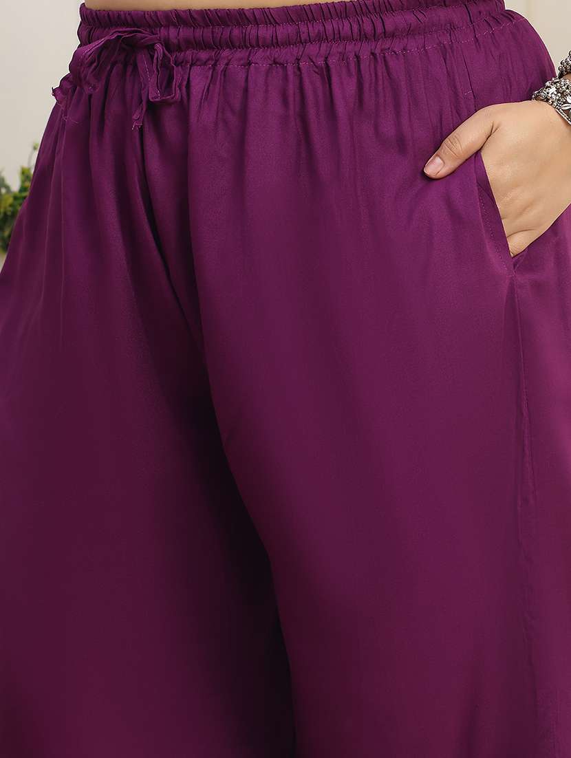 women plus size solid mid rise palazzo - 22378754 -  Standard Image - 1