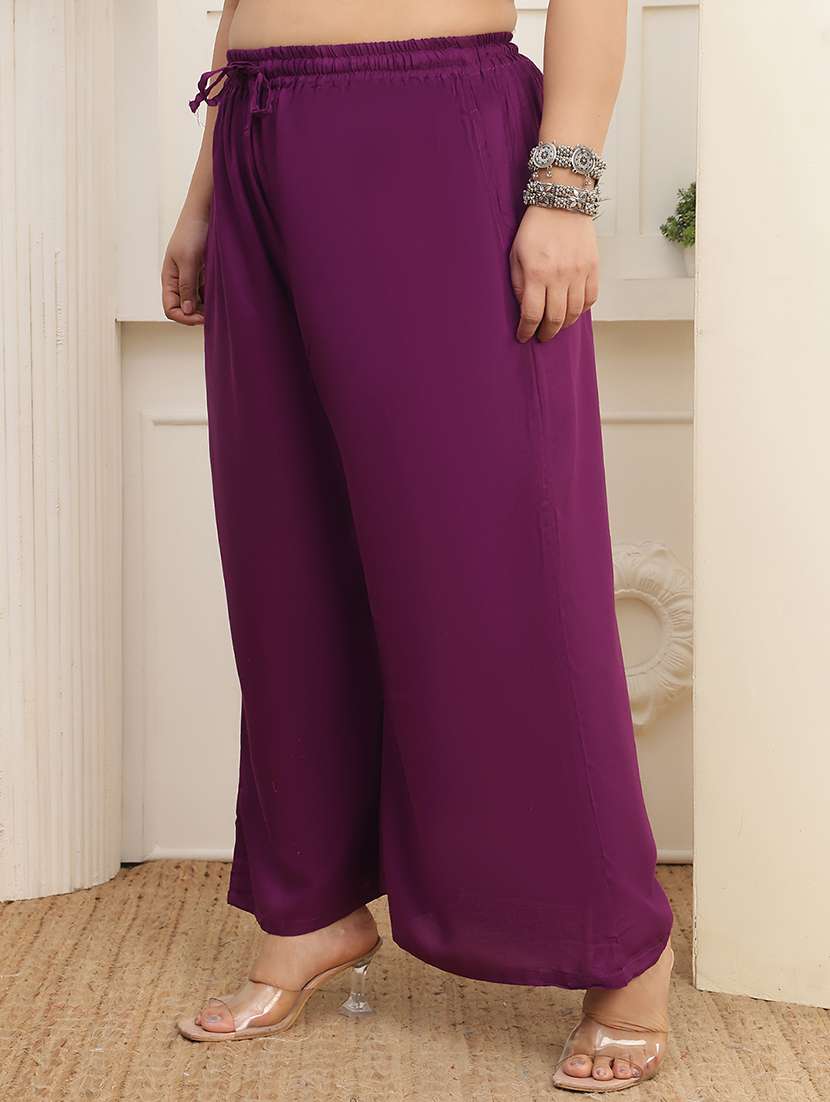women plus size solid mid rise palazzo - 22378754 -  Standard Image - 4