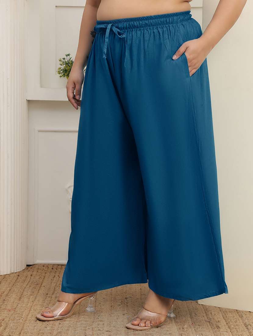 women plus size solid mid rise palazzo - 22378756 -  Standard Image - 4