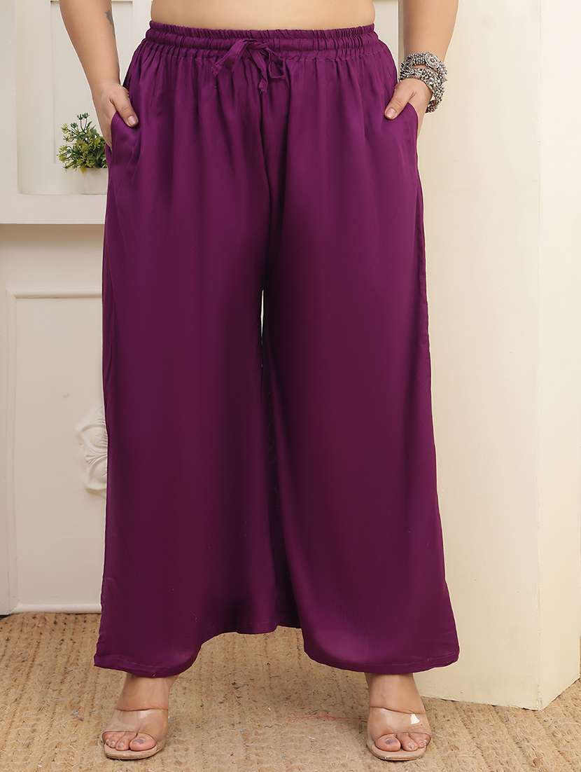 women pack of 2 plus size solid palazzo - 22379042 -  Standard Image - 1