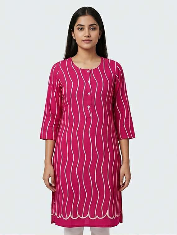 women printed three quarter sleeve kurta - 22379102 -  Standard Image - 1