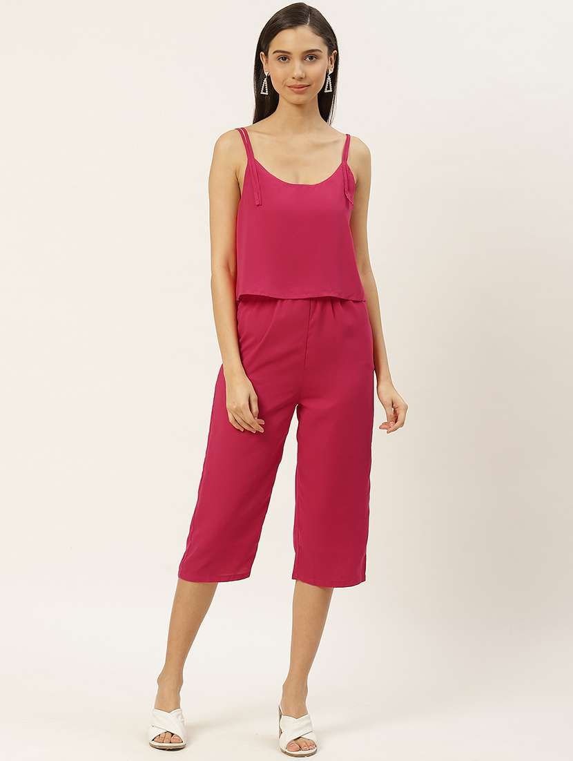 women solid shoulder strap calf length jumpsuit - 22379115 -  Standard Image - 1