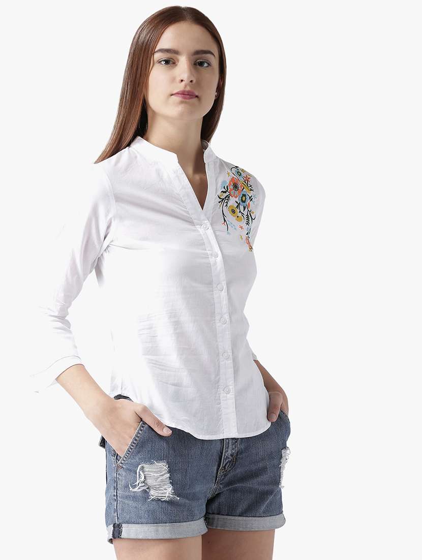 women embroidered bell sleeve shirt top