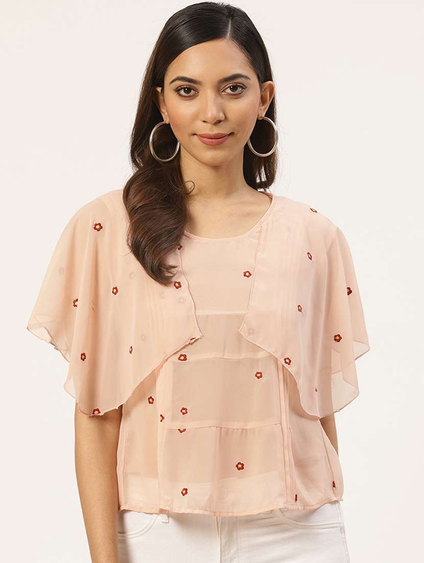women embroidered short sleeve peplum top