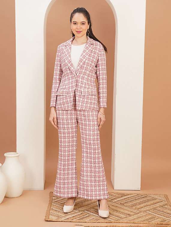 women checkered blazer and trouser co-ord set - 22379170 -  Standard Image - 1