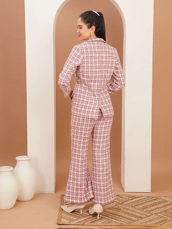 women checkered blazer and trouser co-ord set - 22379170 -  Standard Image - 4