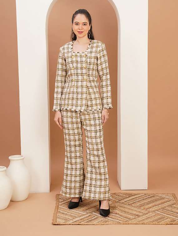 women checkered blazer and trouser co-ord set - 22379172 -  Standard Image - 1