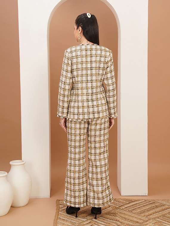 women checkered blazer and trouser co-ord set - 22379172 -  Standard Image - 4