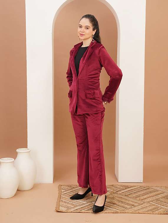 women solid blazer and trouser co-ord set - 22379202 -  Standard Image - 1