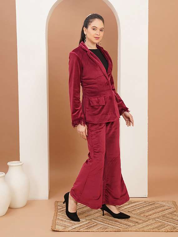 women solid blazer and trouser co-ord set - 22379202 -  Standard Image - 4