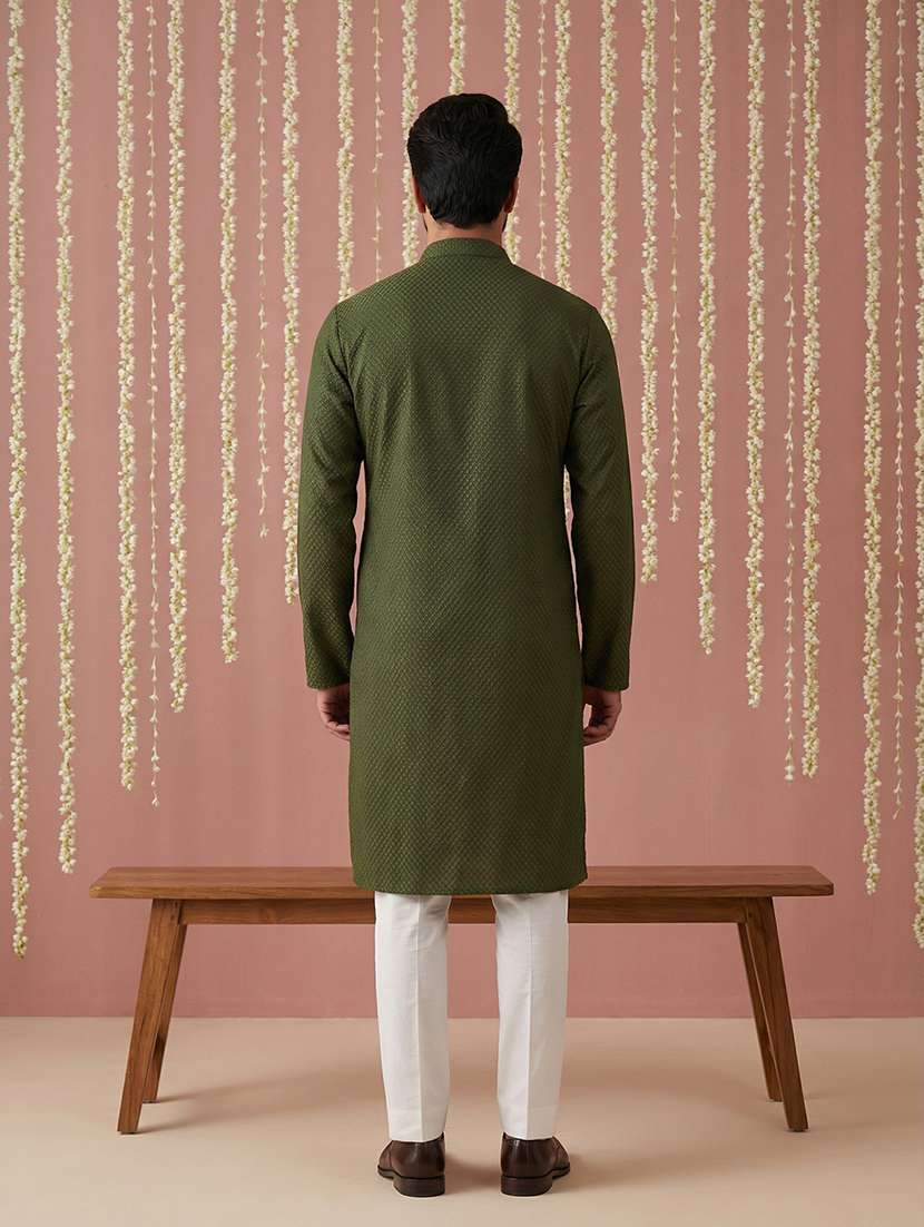 men solid with work mandarin neck kurta pyjama set - 22379215 -  Standard Image - 4