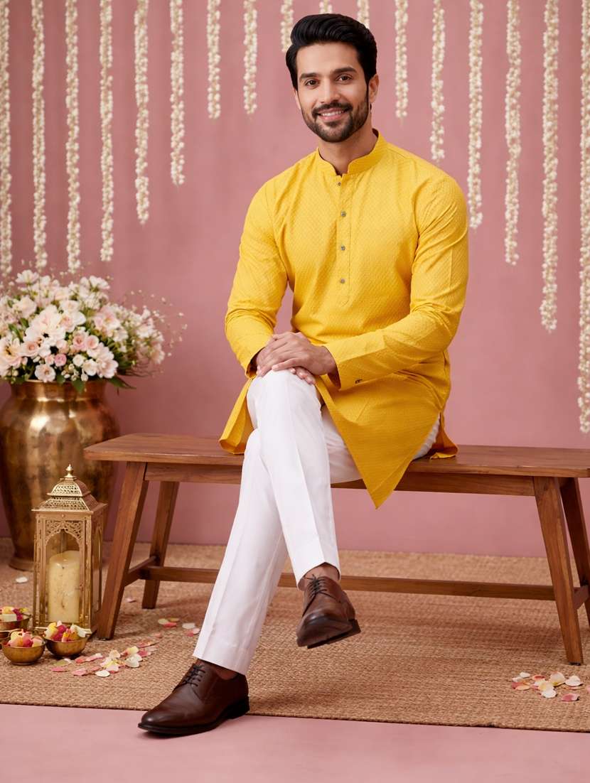 men solid with work mandarin neck kurta pyjama set - 22379217 -  Standard Image - 1