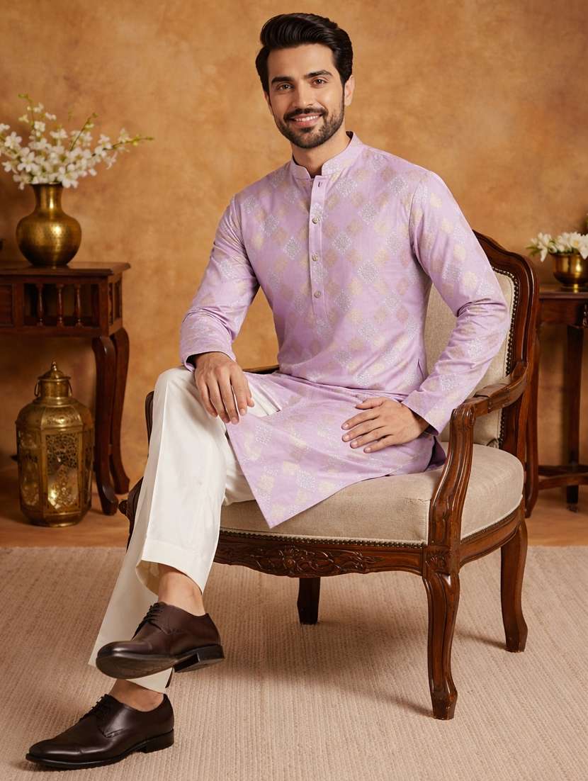 men printed mandarin neck kurta pyjama set - 22379224 -  Standard Image - 1