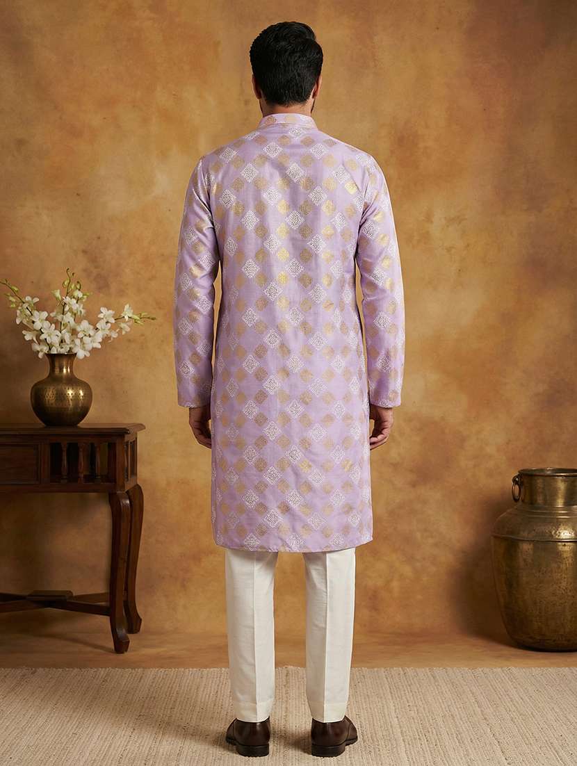 men printed mandarin neck kurta pyjama set - 22379224 -  Standard Image - 4