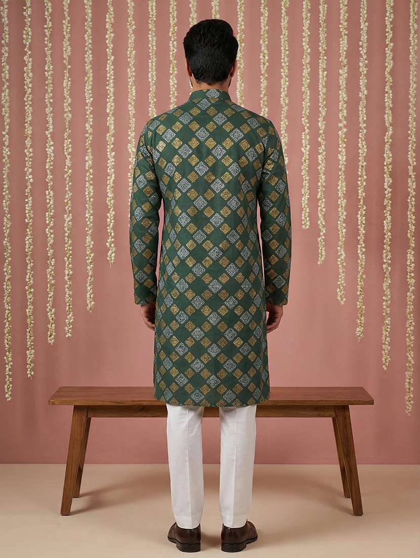 men printed mandarin neck kurta pyjama set - 22379225 -  Standard Image - 4