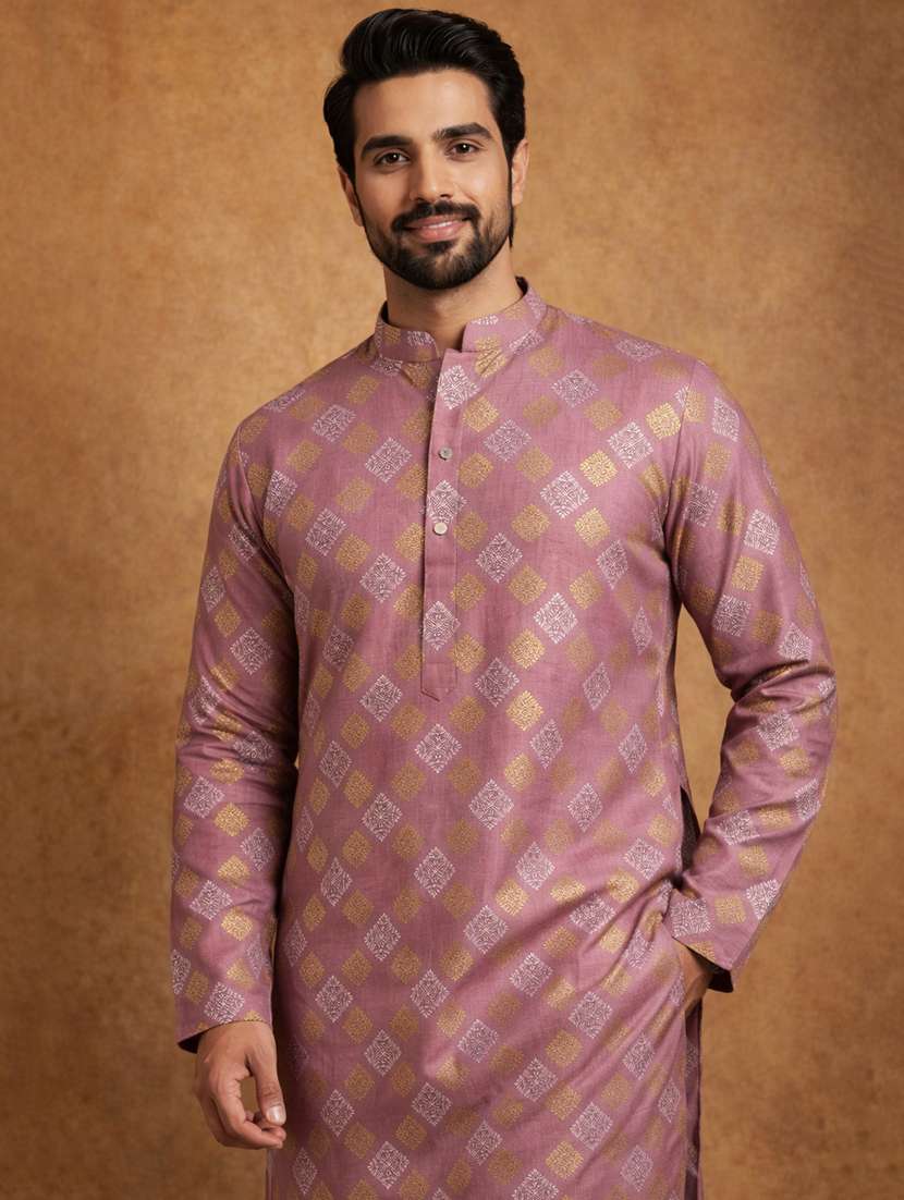 men printed mandarin neck kurta pyjama set - 22379226 -  Standard Image - 1